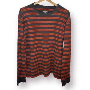 Old Navy Men’s Cotton Long Sleeve Stripe Waffle TShirt Orange Gray M